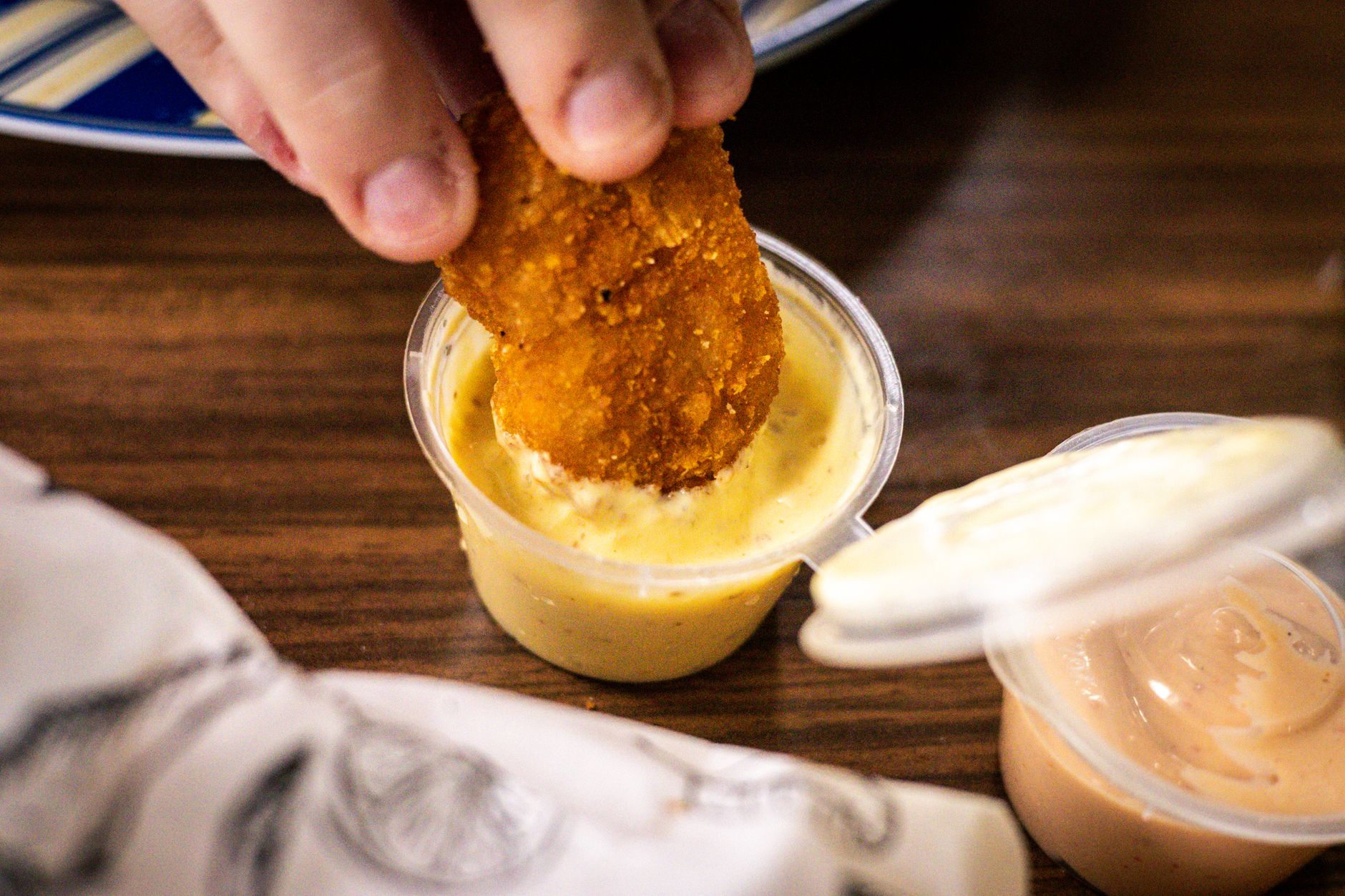 crispy nugget dipped in creamy sauce close up - radical acceptance low demand parenting