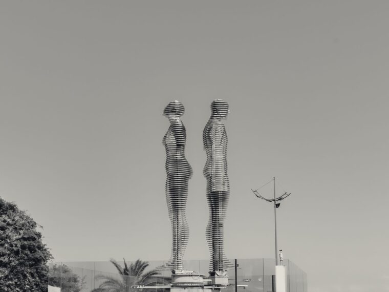 futuristic statue in black and white